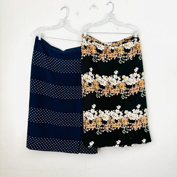 DE Collection Women's Midi Skirts Bundle of 2 Polka Dot & Floral Print L - Picture 1 of 14